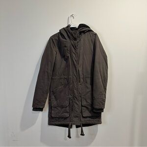 Twik Simons | womens small winter coat parka dark grey magnetic pockets buttons